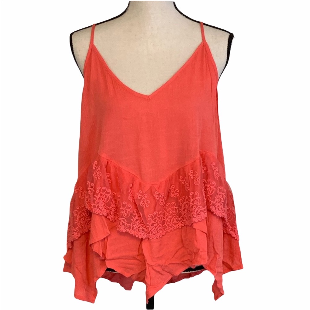 Mittoshop Lace Detail Boho Style Top in Coral